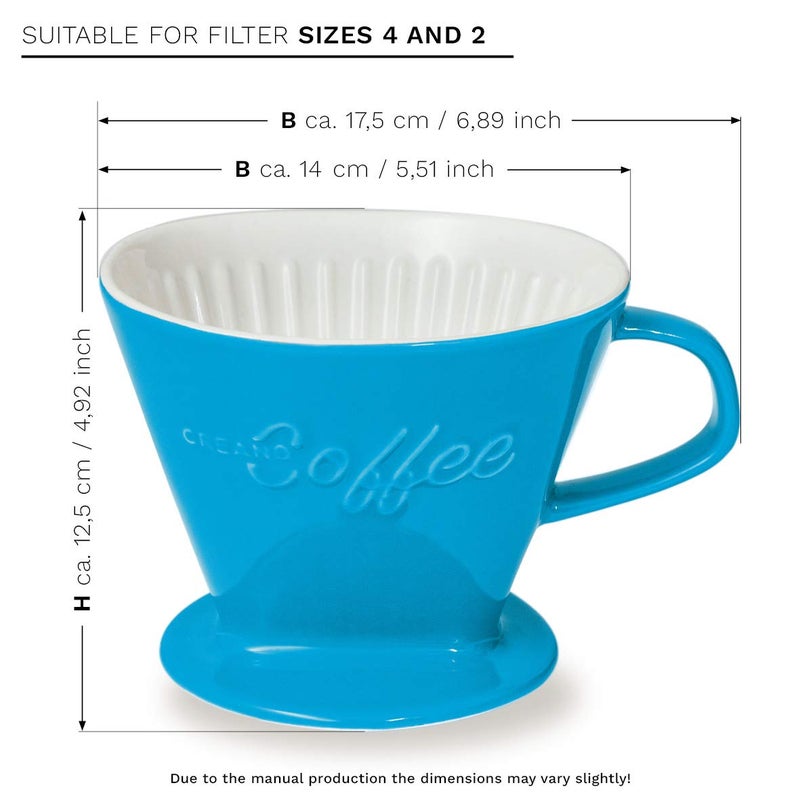 Creano XXL Porcelain Coffee Dripper Blue - Ceramic Cone Brewer - Pour Over Coffee Maker - Filter Size 4 - huge and heavy quality 800gr/28oz - 6 Colours availeble - Image 2